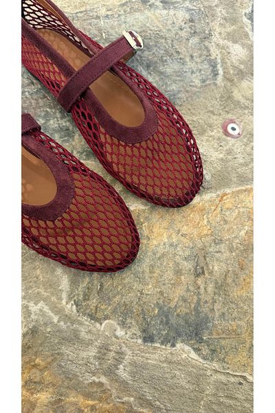 Eataly Shoes Cody Burgundy Big Mesh Belt Detailed Babet