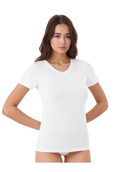 QKK Women's Modal Cotton Lycra Half Sleeve V Neck 2 Pack Tank Top T-Shirt Q6K6K1T6Ka