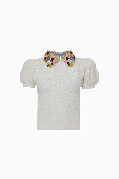 ALICE AND OLIVIA Floral Embroidered Short Sleeve Sweater