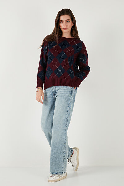 Lela Oversize Fit Bisiklet Yaka Baklava Desenli Kazak KAZAK 4615579