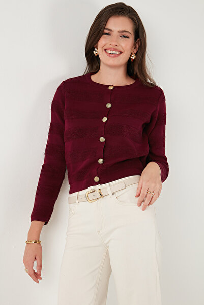 Lela Premium Regular Fit Crew Neck Buttoned Textured Knitwear Cardigan Cardigan 680Hi00337