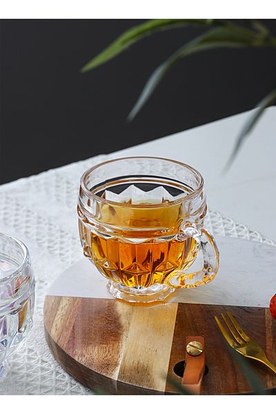 Shuer 200 ML Tumbler With Handle Retro Relief Glass Water Cup
