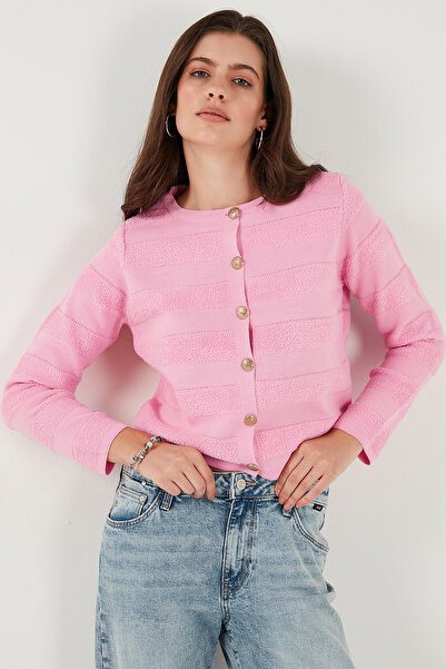 Lela Premium Regular Fit Bisiklet Yaka Düğmeli Dokulu Triko Hırka HIRKA 680HI00337