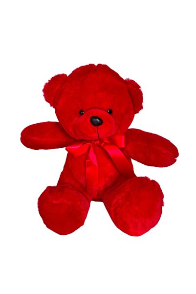 velve Ursulet de plus Tobi, cu fundiță, Inaltime 24 cm, Rosu