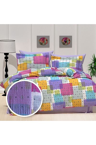 Pucioasa Double crepe bed linen, 100% cotton, multi-colored squares V1