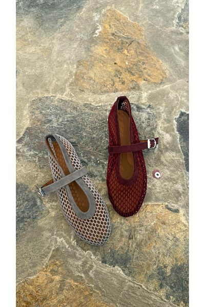 Eataly Shoes Cody Gray Big Mesh Belt Detailed Ballerinas