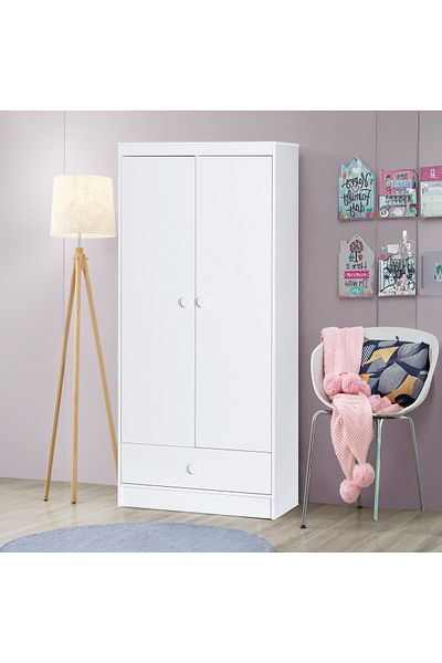 Home Box Vanilla 1-Drawer Wardrobe with 2 Doors – Stylish Wooden Closet with Storage, Easy Assembly
