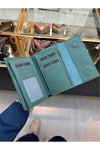 Grande Women's Genuine Leather Multi-Eye Wallet Green