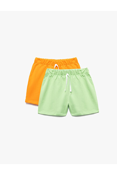 Koton Pamuklu Basic Çok Renkli Beli Lastikli 2'li Şort Seti