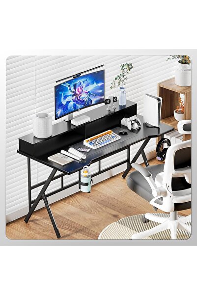 VINNYSEN Gaming Table, 100CM Gaming Computer Desk with Cup Holder Headphone Hook & Monitor Stand