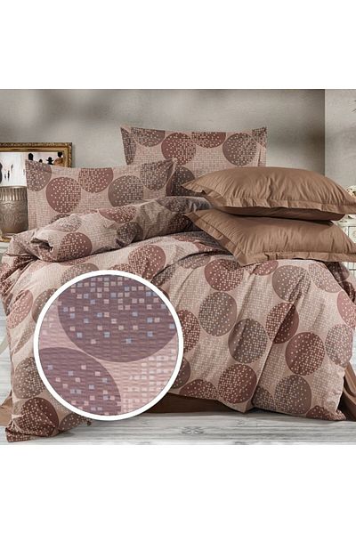 Pucioasa Double crepe bed linen with elastic for mattress 160x200cm, 100% cotton, brown circles
