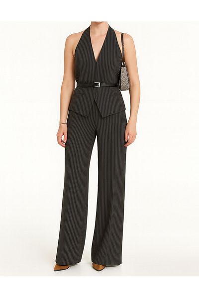 My Blog Smoked Striped Vest Trousers Set - 9569
