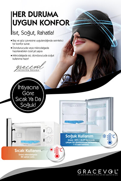 GRACEVOL Mıgren ve Baş Ağrısı İçin Sıcak-Soğuk Kompres Şapkası, Yıkanabilir Dış Yüzey