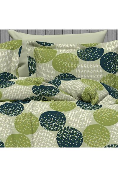 Pucioasa Crepe linen 1 person, 100% cotton, green circles