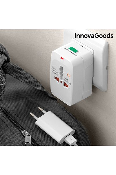 OEM Universal travel adapter, InnovaGoods, compatible with EU/UK/USA/JP/C/AUS/TH, white
