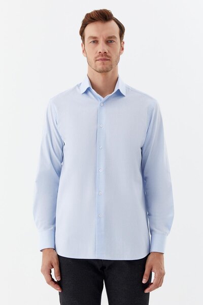 Sabri Özel İtalyan Yaka Desenli Erkek Gömlek Açık Mavi
