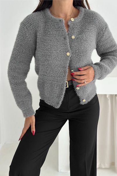 FEMELLE Gray Gold Button Detailed Soft Knitwear Cardigan - Standard Size