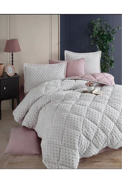 SÜMER CLASY JACQUARD WELSFOT DOUBLE SLEEPING SET - VIOLA / WHITE