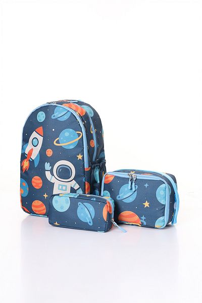 D'VERS Rocket Patterned 3-Piece School Bag Set