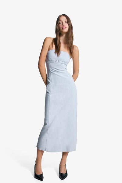 Bershka Bandeau midi dress with belt