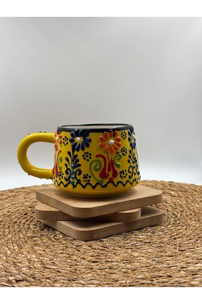 3DreaMaker 2 Pieces Handmade Ceramic Mug with Embossed Pattern