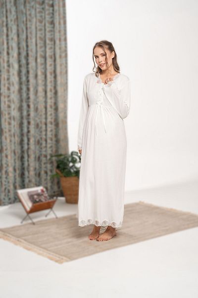 Pelin Women's Ecru Lace Detailed Maternity Nightgown
