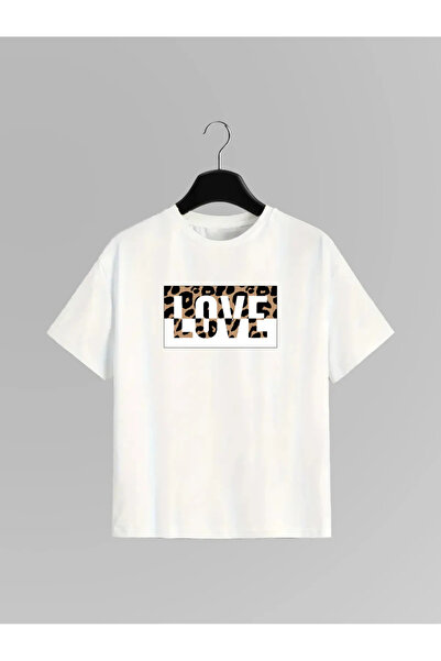 haha تي شيرت مطبوع عليه Love بطبعة الفهد للنساء