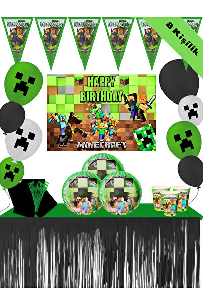 snowparty MiNecRaFt Metalize Afişli 8 Kişilik Doğum Günü Seti