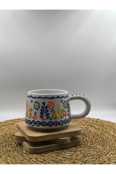 3DreaMaker 2 Pieces Handmade Ceramic Mug with Embossed Pattern