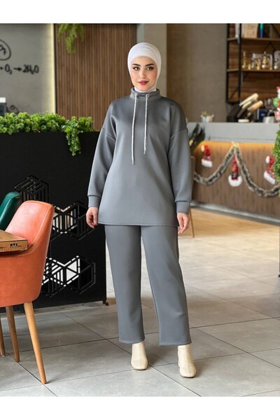 Esre Store 44130 - Scuba Hijab Double Set Gray-Z14