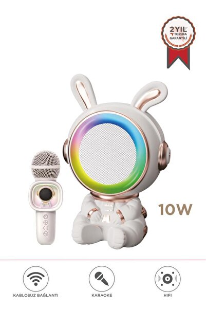 Torima Bluetooth Hoparlör Rgb Işıklı Mikrofonlu Karaoke Tavşan Figürlü Speaker KIDMIC-05 Beyaz