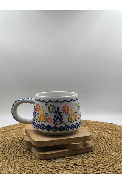 3DreaMaker 2 Pieces Handmade Ceramic Mug with Embossed Pattern