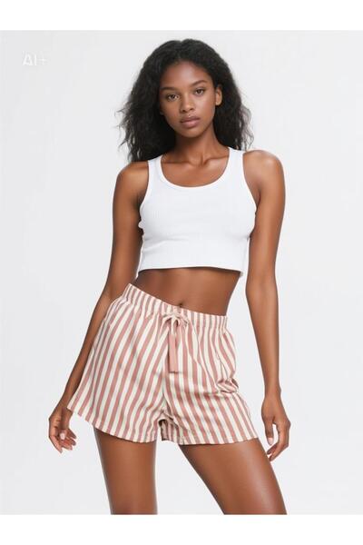 Pemilo Women's Striped Lycra Shorts Dried Rose