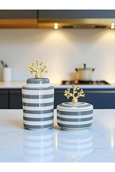 ferayhome Kitchen Accessory Ceramic Lid Gray Zebra Cylinder Gray Zebra Box Gold