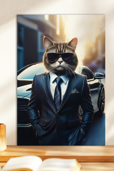 Zevahir Mobilya Dekorasyon 1 Τεμάχιο ζωγραφικής MDF με θέμα τη γάτα με ξύλινη...