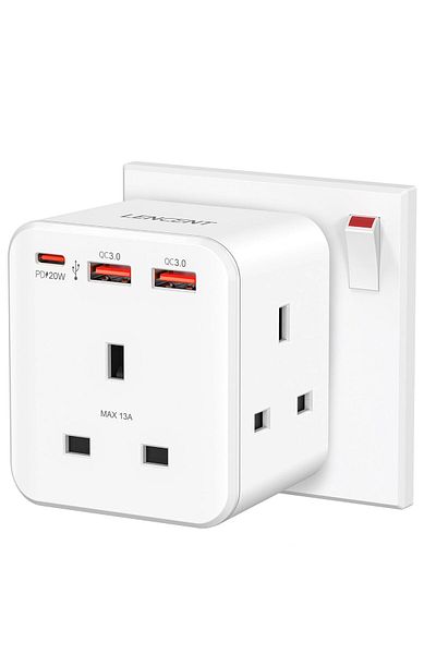 LENCENT Multi Plug Extension, 3 Way 3 Plugs Socket Adapter, 6-in-1 Cube Electrical Extender Outlet A