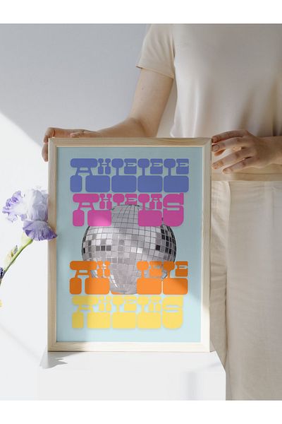 studio duha Ahlelele Ahlelas Poster-Disco Ball and Colorful Typography Design Unframed Painting -Lyrics Poster
