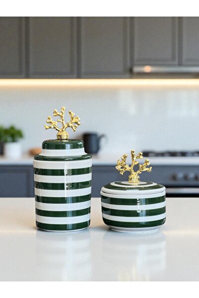 ferayhome Kitchen Accessory Ceramic Lid Green Zebra Cylinder Green Zebra Box Gold