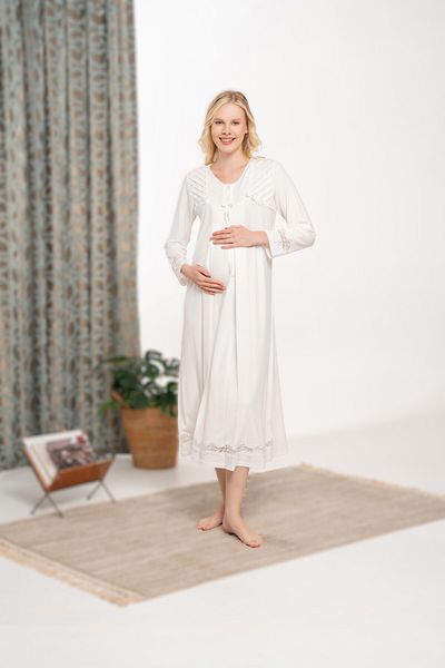 Pelin Women's Ecru Lace Detailed Maternity Nightgown