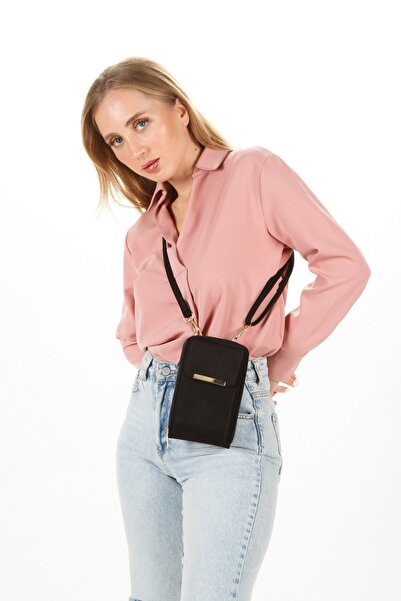 Newish Women's Black Bella Phone Holder Wallet Hand and Shoulder Bag New283