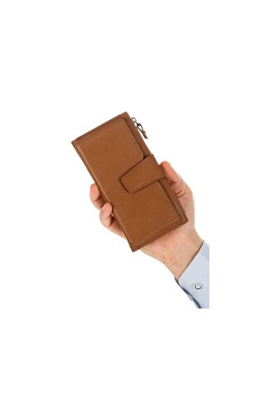 Newish Men's Tan Genuine Leather Handheld Portfolio Phone Holder Card Holder and Wallet