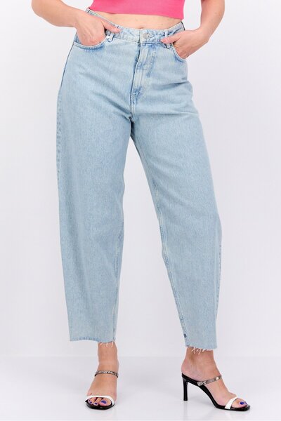 Scotch & Soda Women Balloon Fit Washed Non Stretchable Jeans, Light Blue