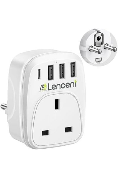 LENCENT UK to EU Euro Europe Plug Adapter, Grounded European Travel Adapter