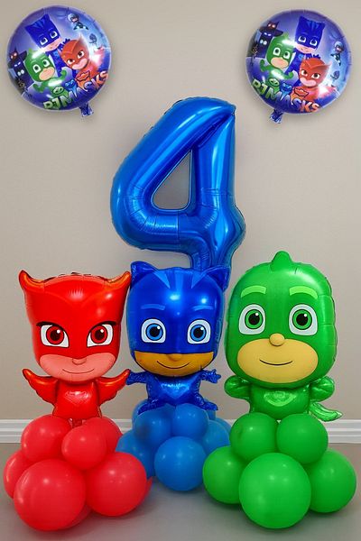 PARTİAVM 4 Years Old Blue Number Balloon Pijamaskeliler Balloon Set Pjmaske Cat Kids Owl Girls Lizard Children