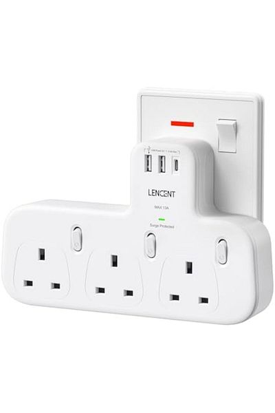 LENCENT 3 Way Plug Extension with 1 USB C and 2 USB Ports