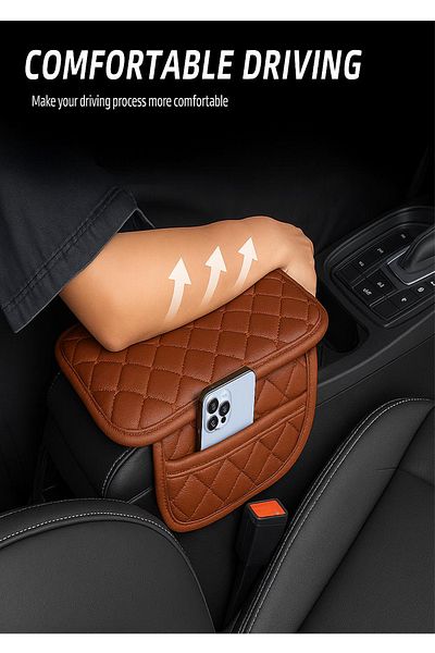 UYDEE Tan Leather Auto Armrest Cover Cover Capitone Sponge Embroidered Car Seat Cover Armrest