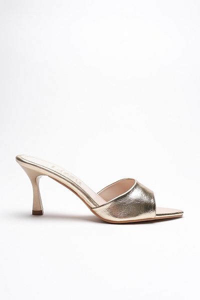 Lizzu Women's Pointed Toe Open Heeled Slippers Leni Gold Sultan