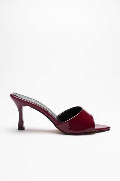 Lizzu Women's Pointed Toe Open Heeled Slippers Leni Burgundy Patent Leather