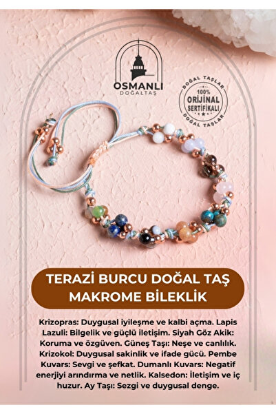 OSMANLI DOĞAL TAŞ Certified Libra Natural Stone Macrame Bracelet