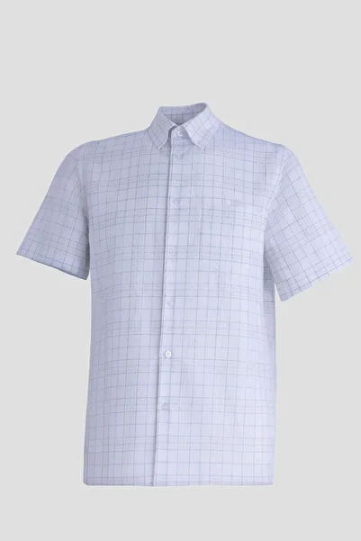 Sabri Özel Short sleeve plaid pattern cotton men's shirt white